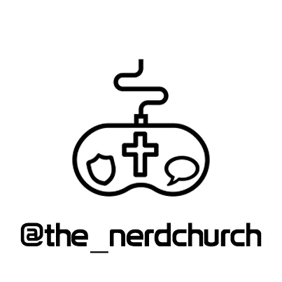 Logo Nerdchurch Controller mit Kreuz, Schild und Sprechblase